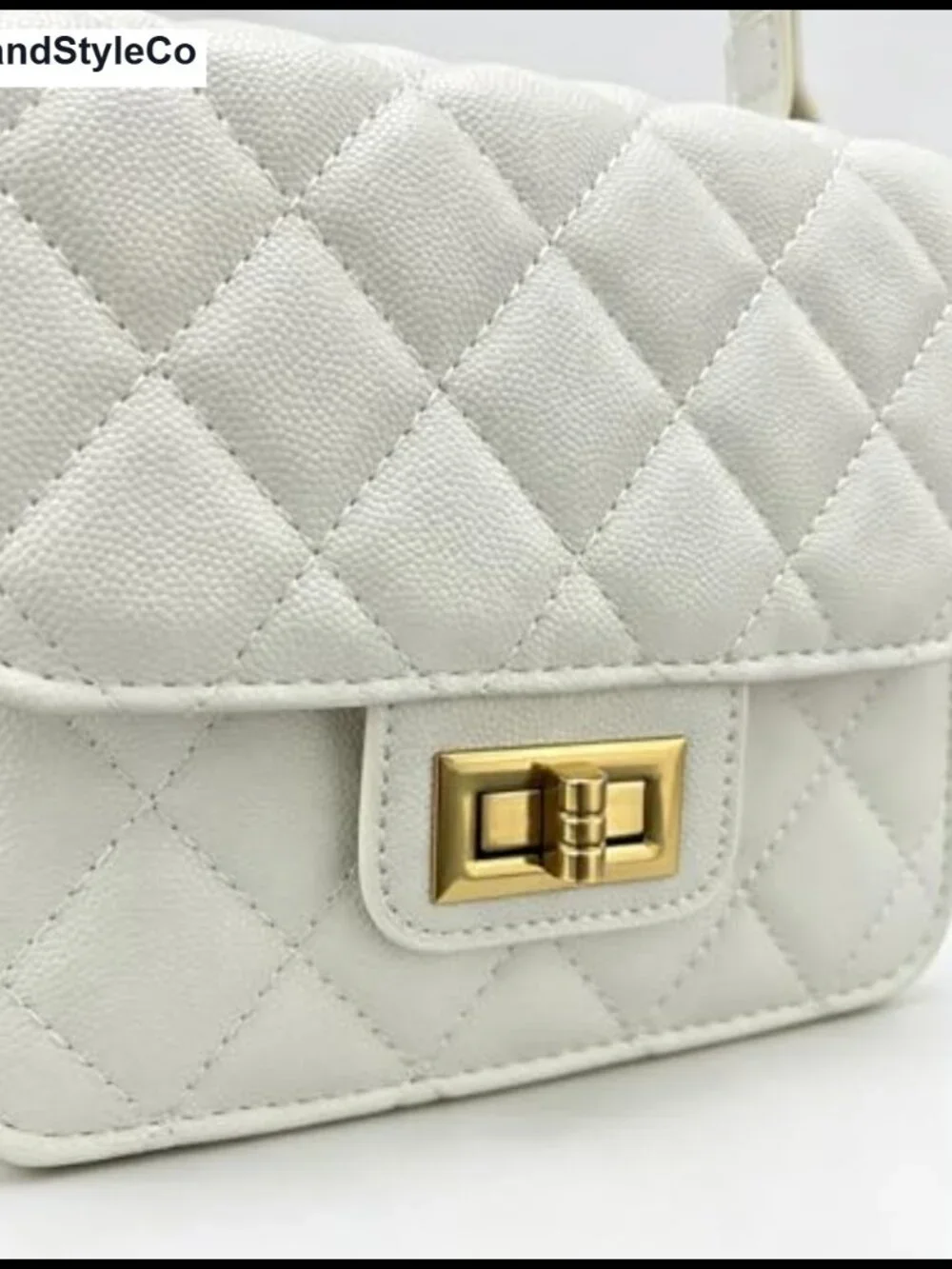 Quilted Mini Satchel Purse with Gold Turn Lock, Crossbody & Top Handle Faux